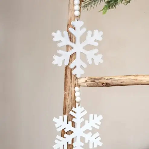 Distressed Beaded Wooden Snowflake