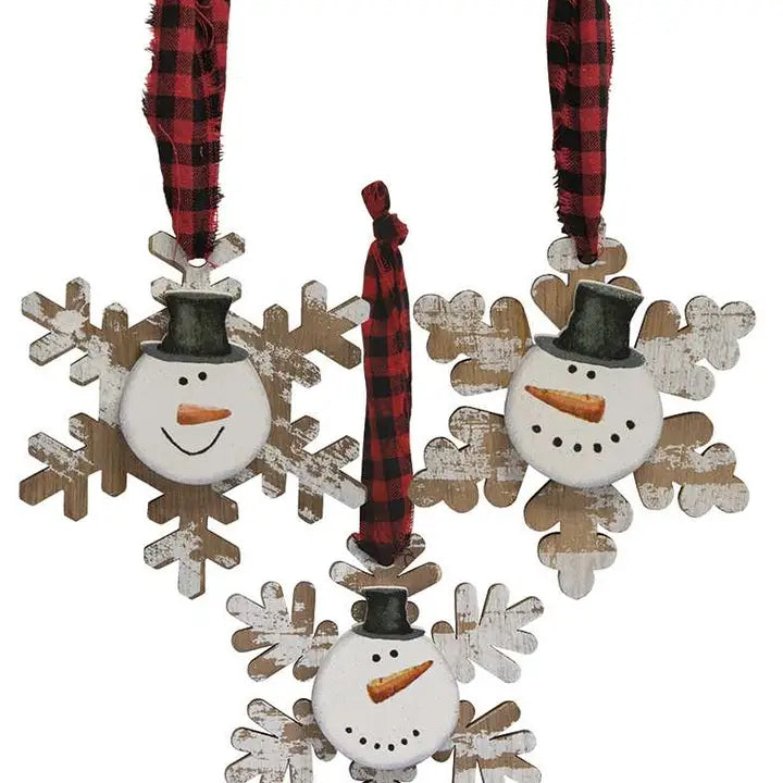 Happy Snowman Snowflake Christmas Ornament